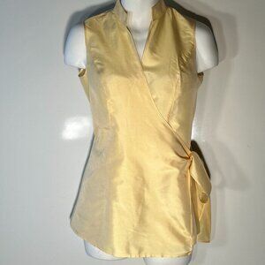 Casual Corner SZ6 Butter Yellow Silk Wrap Top Chic Old Money Quiet Luxury Capsul